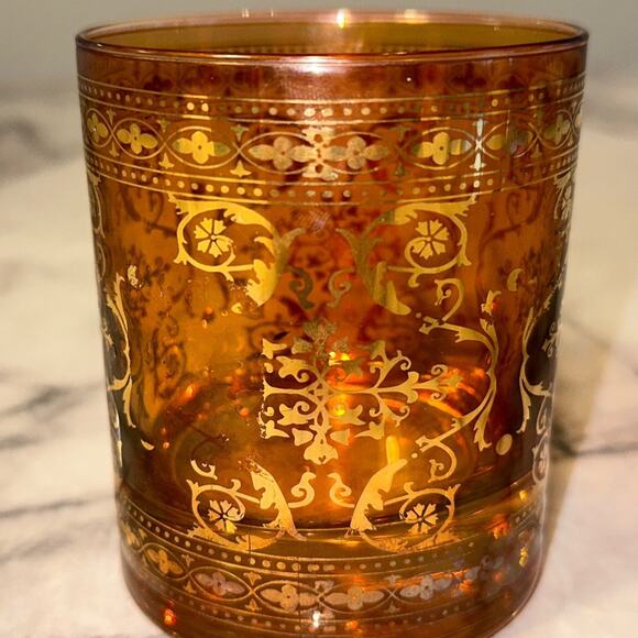 VINTAGE Gold Filigree Glass Candle Holder Moroccan Cup amber burnt Orange - Picture 10 of 10